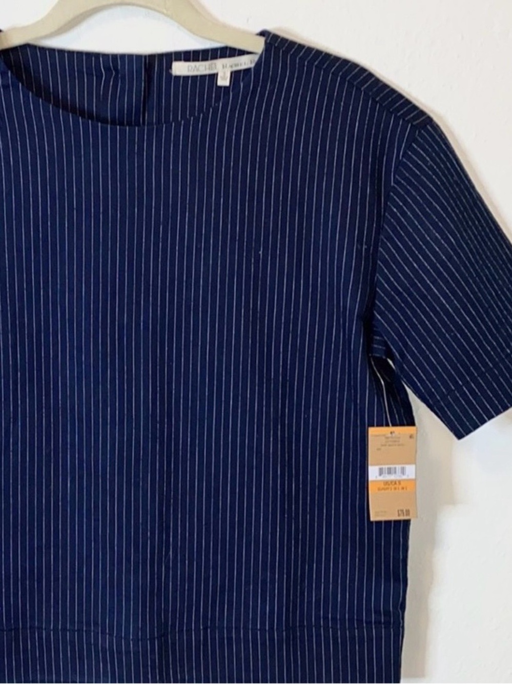 Adorable Rachel Rachel Roy Denim Pin Stripe Button Back Crop Top.